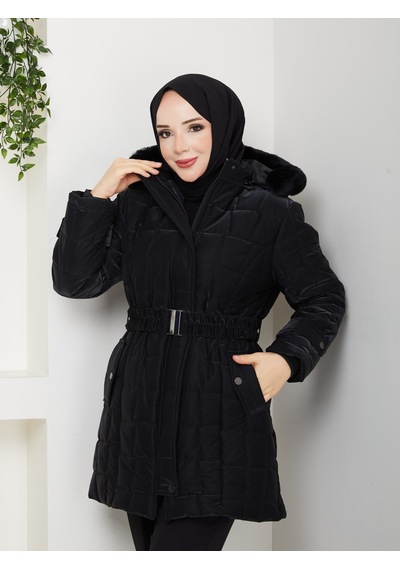 Eslemnur Nova Kumaş Şişme Mont 85cm Siyah
