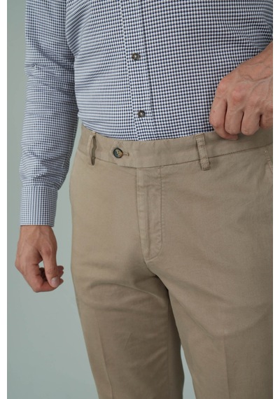 Bisse Bej Pamuklu Chino Pilesiz Erkek Pantolon Pns24k24001 07 Bej