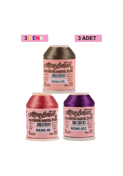 3 Adet Altınbaşak Oya Ve Dantel İpi 20 Gr - Royaleks - No: 046 - 622 - 229 Çok Renkli