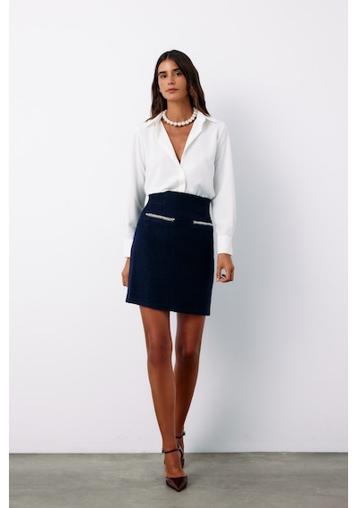 Sateen Aksesuar Detaylı Tüvit Etek - Lacivert-135154 Lacivert