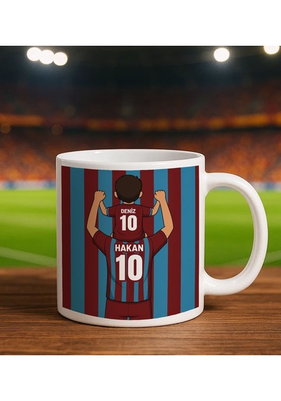 Bk Gift Kişiye Özel Baba&çocuk Bordo-mavi Forma Tasarımlı Beyaz Kupa Bardak, Arkadaşa Hediye, Sevgiliye Hediye, Taraftar Hediyesi Kobitmeyencom34724 B