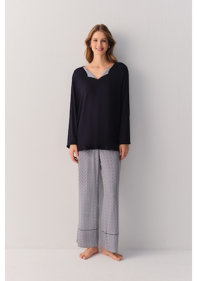 Suwen Modern Chic Pijama Üstü Sh27405628348 Mavili