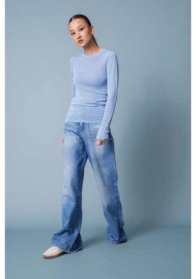 Bisiklet Yaka Triko Bluz Bebe Mavi