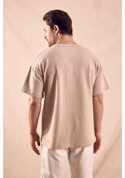 Tonny Black Rahat Kalıp Oversize Kesim T-shirt Erkek Bej T-shirt Tbtshrt020