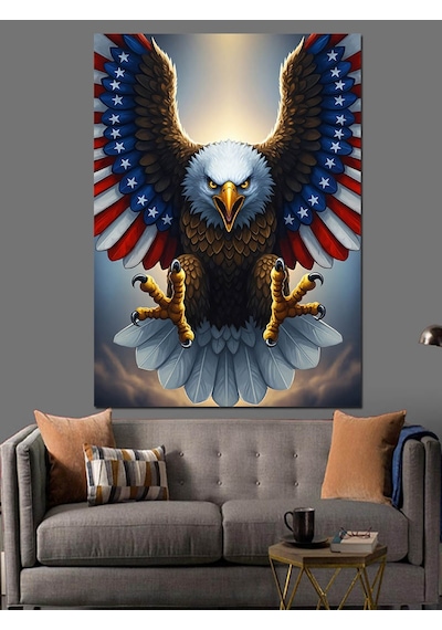Ahşap Tablo Amerikan Bayraklı Kartal Çizimi