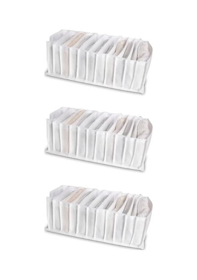 Serstil 3 Adet - Small 11 Gözlü Çekmece Içi Düzenleyici Organizer 12 X 40 X 12 beyaz