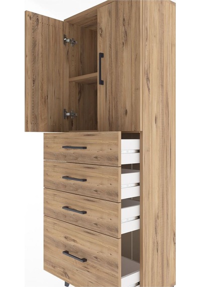 Arges Dolap 2 Raflı 4 Çekmeceli 2 Kapaklı 60x30x163 Çam-çam Çam