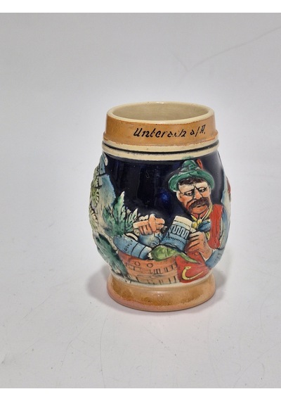 Vintage Tankart Kabartma İnsan Ve Doğa Tasfirli Alman Seramik Bira Bardağı 9,5cm 002