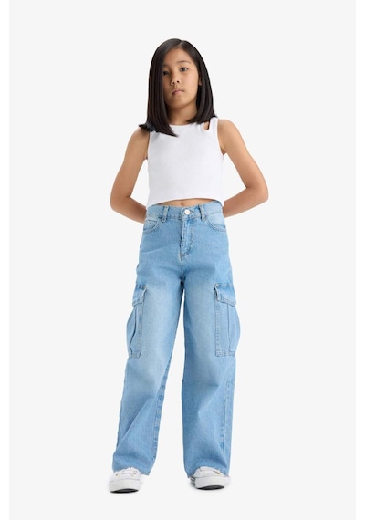 Defacto Kız Çocuk Wide Leg Kargo Geniş Paça Jean Pantolon E5878a825aunm39 Mavi