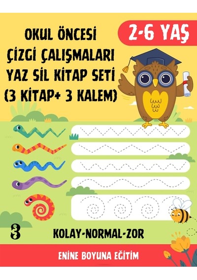 Okul Öncesi Çizgi Çalışmaları Yaz Sil Seti 3 Kitap + 3 Silinebil