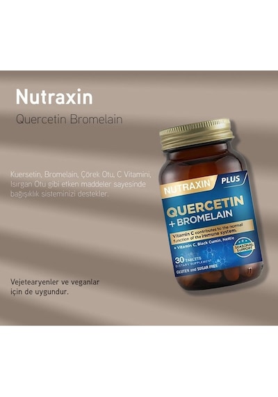 Nutraxin Quercetin Bromelain 30 Tablet -Kuersetin, Bromelain, Çörek Otu, C Vitamini, Isırgan Otu