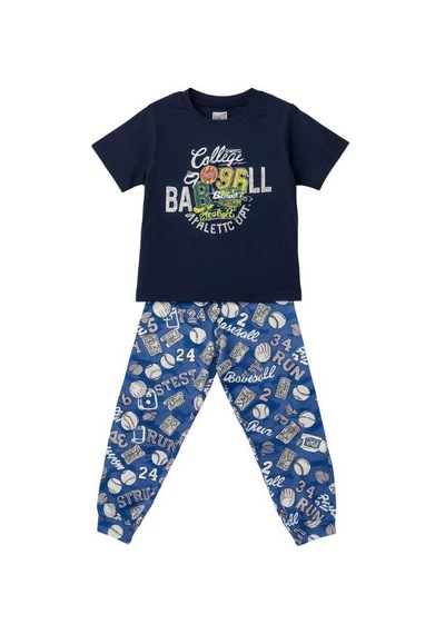 Zekids Erkek Çocuk Pamuklu Kısa Kol College Pijama Takımı-16061 Lacivert
