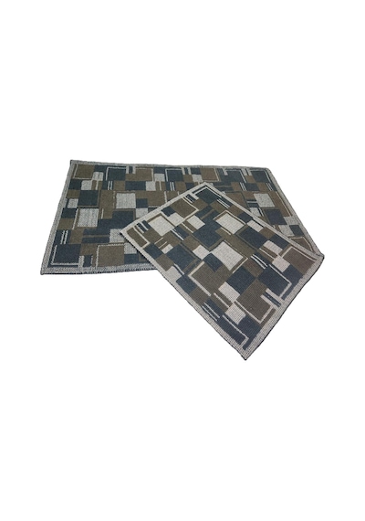 Banyo Paspası 2'li Set Blunity Plaid Haki Çok Renkli