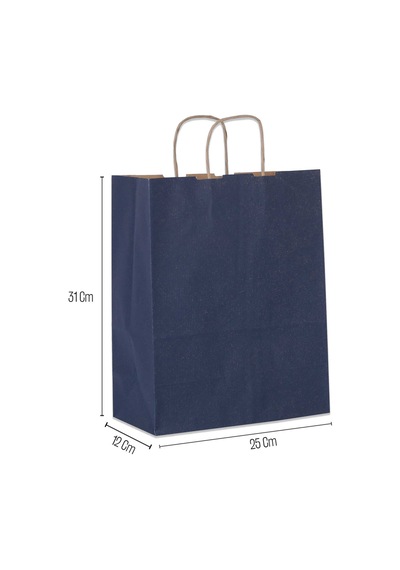 Kraft Saplı Kağıt Çanta 25 Adet 25 x 31 x  12 CM Lacivert