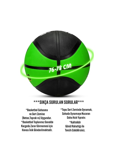 Telvesse Strong Basketbol Topu Pompalı Full Kauçuk Dayanıklı Deep Channel Kabartma No:7 B12 Yeşil