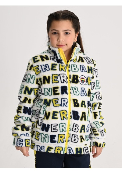 Fenerbahçe Beyaz Tribün Patternli Çocuk Peluş Sweatshirt