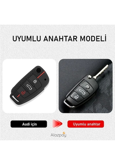 Audi A1 A3 A4 A5 A6 A7 & Q3 Q5 Q7 Q8 & Tt S3 S4 S6 Rs Anahtar Kılıfı Siyah Kırmızı-1 Adet