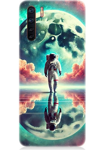 Oppo Reno 3 Uyumlu Ay Yolu Astronot Yolculuğu Desenli Silikon Kılıf Çok Renkli