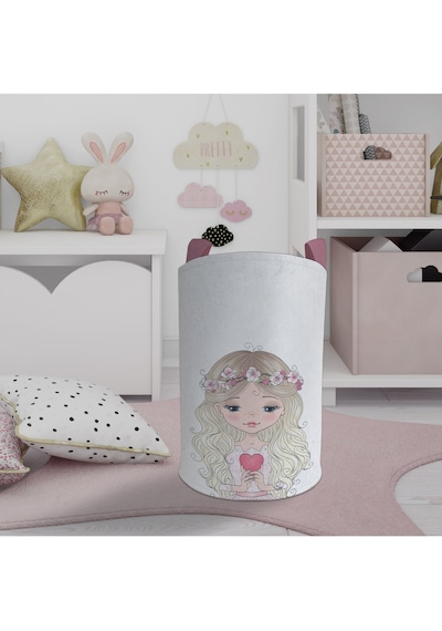 Mekta Home Bebek Ve Çocuk Odası Kalp Tutan Prenses Kız Desenli Oyuncak Sepeti Renkli Çok Renkli