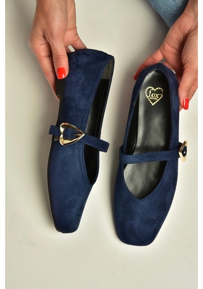 Fox Shoes Y726632602 Lacivert Süet Kalp Toka Detaylı Kadın Babet