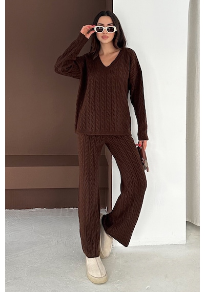 Noa & Noa Kadın Örgü Triko Takım Cozy Texture Kahverengi