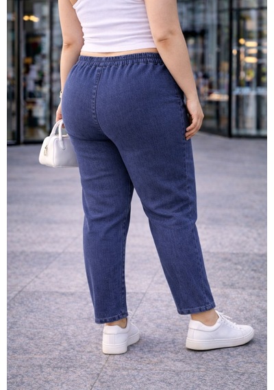 Cedy Denım - Büyük Beden Likralı, Beli Lastikli Jean Pantolon C636 Açık Mavi