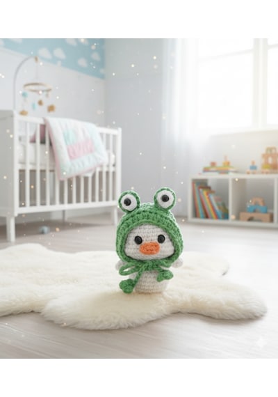 Amigurumi Minik Hediyelik Oyuncak Şapkalı Ördek Anahtarlık Oyuncak Aksesuar Çok Renkli