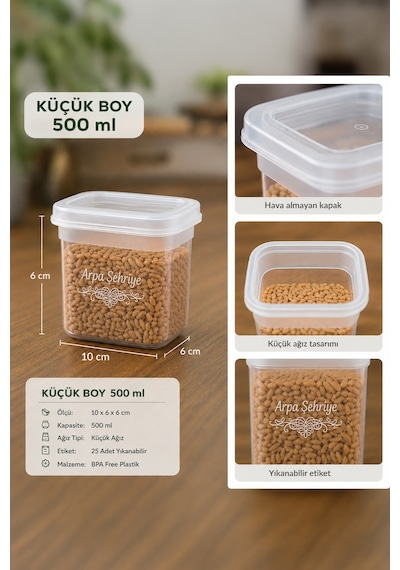 Porsima 433-4 Kare Etiketli Gıda Erzak Baharat Saklama Kabı 24 Lü