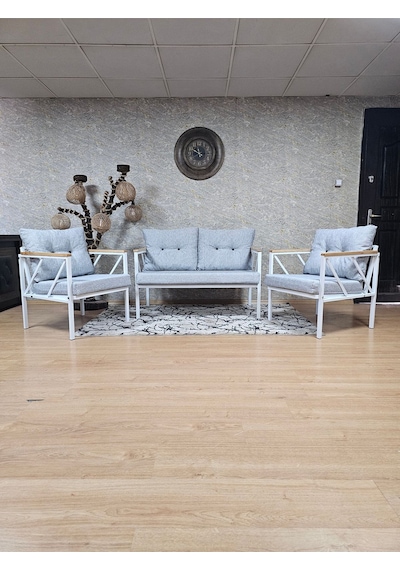 Beyaz Boyalı Bahçe - Balkon - Mutfak Çay Seti Takımı Bahçe Koltuk 001