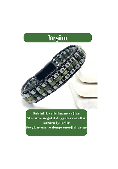 Sertifikalı Yeşim Disk Model Doğal Taş Erkek Bileklik Kilitli Kapama Yeşil