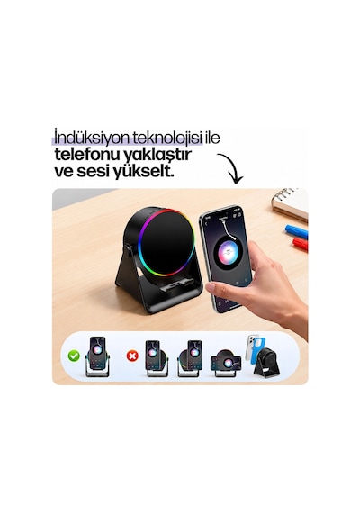 Soundpad Bluetooth Hoparlör - İndüksiyon Özellikli - Telefon Standlı - Type-c Şarj - Rgb