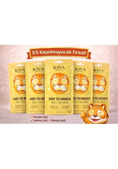 Kedi 5 Li Kağıt Yüz Maskesi Seti Kolajen Amino Asit Sheet Face Mask Cilt Bakım Maskesi