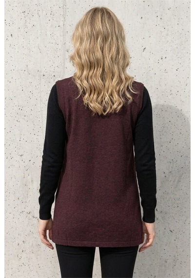 Onno Style Women Yakası Taşlı Çelik Örgü Triko Kadın Yelek Bordo
