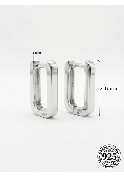 925 Ayar Gümüş Rodyum Kaplama Dikdörtgen Huggie Halka Küpe - Orta Boy 3mm En Rze10285