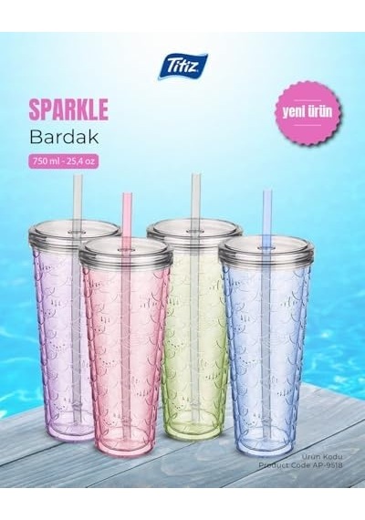 Sparkle Cam Şişe, 750 Ml Kapasiteli, Mavi Açık Beyaz