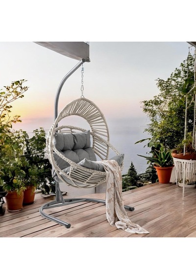 Nobel Tekli Rattan Bahçe Balkon Salıncağı Beyaz Çok Renkli