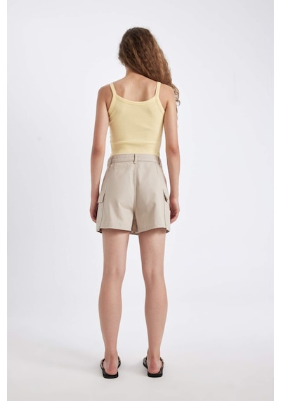 Defacto Regular Fit Normal Bel Kargo Cepli Gabardin Şort Etek D4991AX24AUBG155 Bej