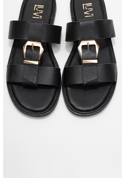 Luvishoes Luvi Shoes Sveta Siyah Cilt Tokalı Hakiki Deri Kadın Terlik Siyah