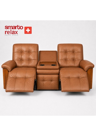 Smarto Relax Berlin 3 Lü Orta Konsollu Bardaklıklı Yatar Ayak Uzatmalı Ergonomik Deri Sinema Tv Koltuğu Kahverengi