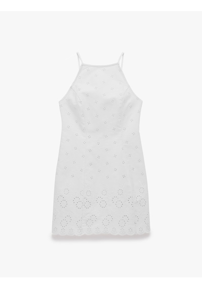 Koton Pamuklu Halter Yaka Nakışlı Bodycon Mini Fisto Elbise Beyaz 6sal80002mw