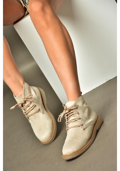 Fox Shoes R374923202 Bej Süet Alçak Taban Klasik Kadın Bot Bej