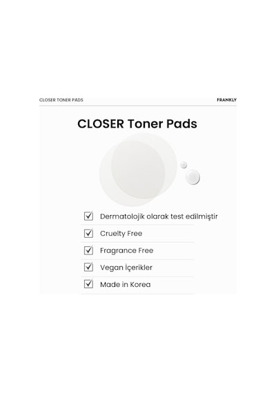 Frankly Pirinç Özü 9 Çeşit Peptit Ve Kolajen İçeren Gözenek Sıkılaştırıcı Closer Toner Pad 70 Adet 105 ML