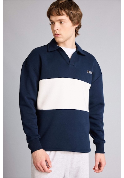Defacto Boxy Fıt Polo Yaka Sweatshirt H5225ax26spnv253 Lacivert-nv253