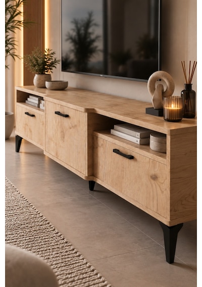 Sulorahome Bej Traverten Desenli Suntalam Tv Sehpası 160x40 Cm Turkuaz