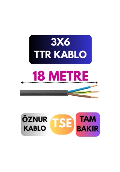 Öznur 3x6 Ttr Kablo Metre Seçenekli Siyah - 18 Metre