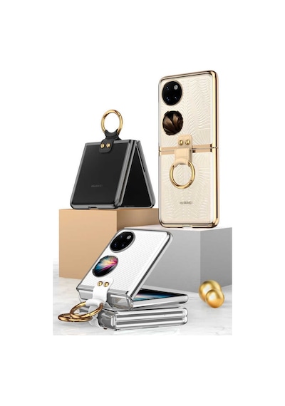 Huawei P50 Pocket Kılıf Yüzüklü Şeffaf Kıpta Kapak