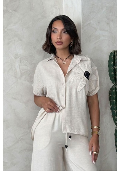 Verymoda Çiçek Detaylı Gömlek D2890 Taş