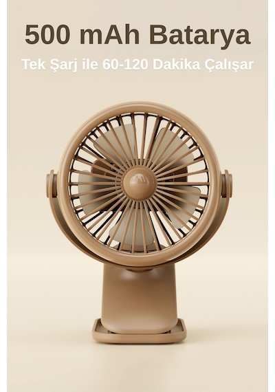3 Kademe Usb Şarjlı Mandallı 360 Taşınabilir Fan Vantilatör Soğutucu Ym88221 Kahverengi