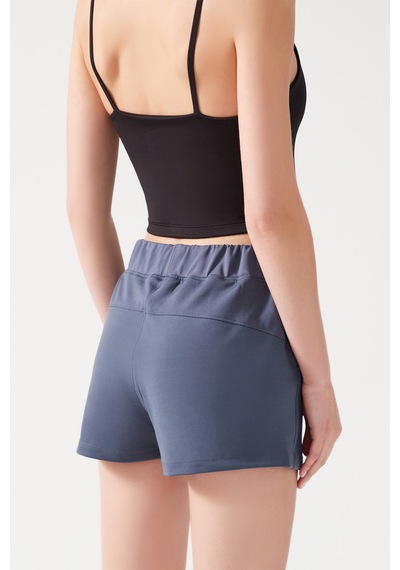 Los Ojos Kadın Antrasit Cepli Beli Lastikli Basic Fit Spor Şort Shorts Antrasit
