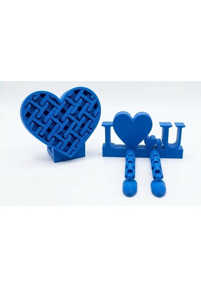 Özel Tasarım Eklemli I Love You Masa Üstü Biblo Ve Dekoratif Örgü Kalp Kutu Seti Mavi
